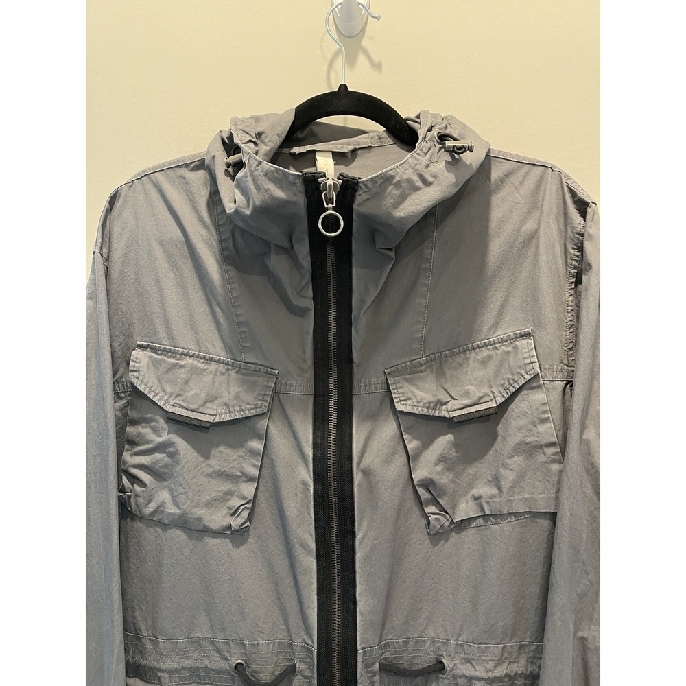 Zara‎ Man Jacket Lightweight Sz M Gray Conch Waist Zipper Snap Button Hood - Picture 3 of 14